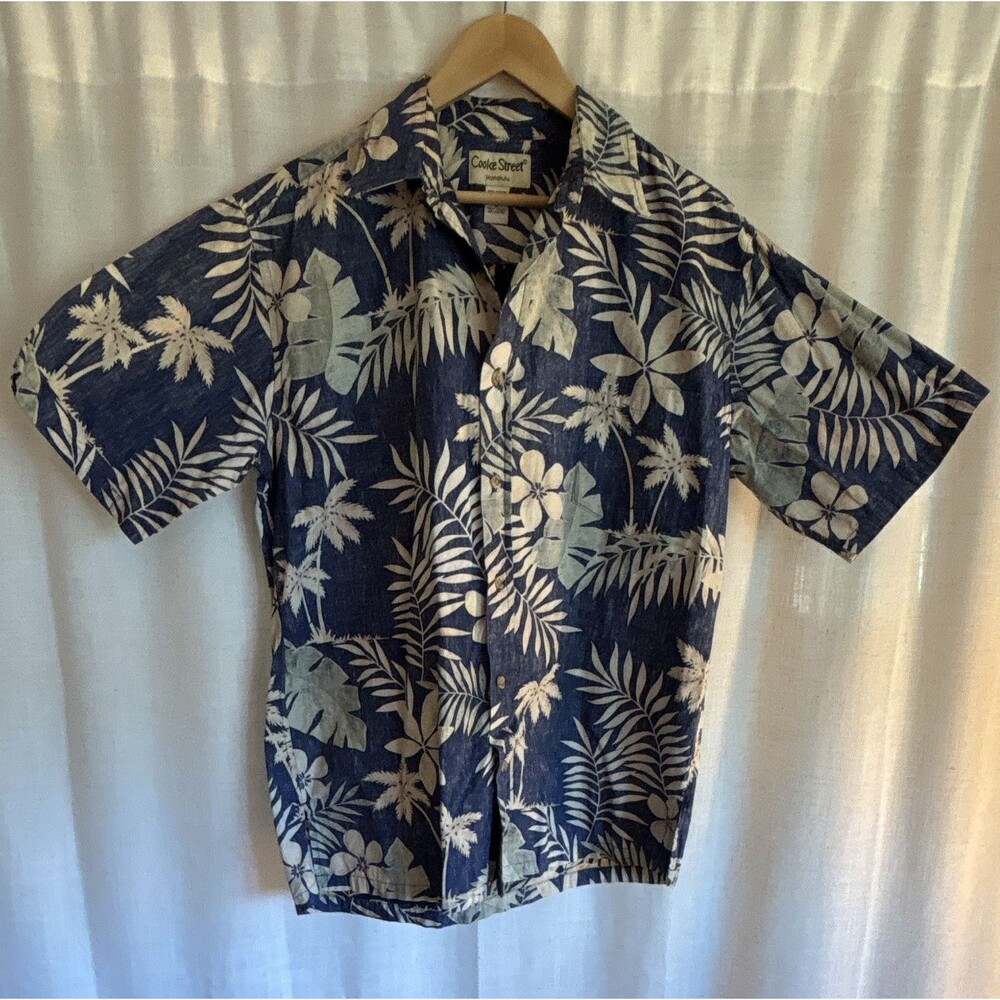 Cooke Street Men's Blue/White Hawaiian Floral Short Sleeve Button-Up Shirt M